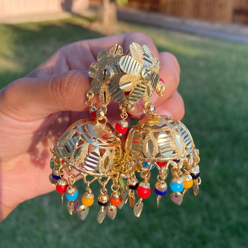 Indian Boho Gold Multicolor Jhumka Dangle Earrings Wedding Party Bollywood
